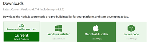 Node.js installer page